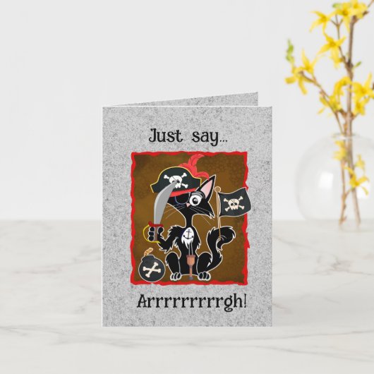 Carte chat de pirate fête (Fleur jaune)