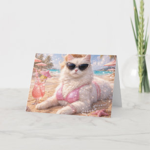 Carte Chat de plage glamour avec lunettes de soleil