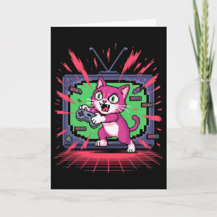 Carte Chat de rage en pixel art pour joueur rétro - Glit