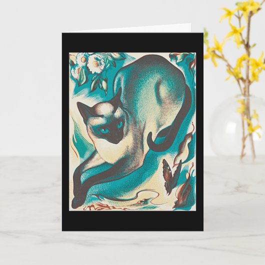 Carte Chat de Siamese, par Agnes Parker, (Fleur jaune)