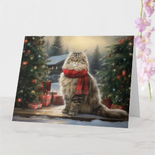 Carte Chat de Sibérie en Noël de Neige
