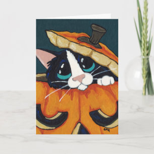 Carte Chat de smoking en citrouille de Halloween