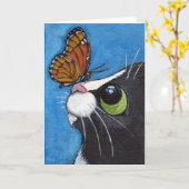 Carte Chat de smoking et papillon de vice-roi (Fleur jaune)