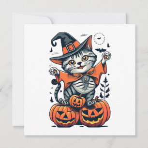 Carte Chat de sorcière Joyeux Halloween