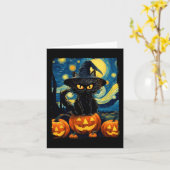 Carte Chat de sorcière Starry Nuit Van Gogh Retro Hallow (Fleur jaune)