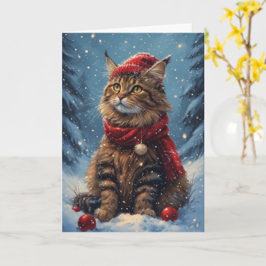 Carte Chat de vacances (Fleur jaune)