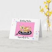 Carte Chat de voeux d'anniversaire sur un mât (Fleur jaune)