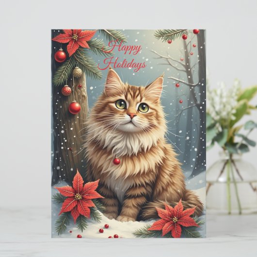 Carte Chat de voeux de saison  (Debout devant)