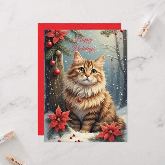 Carte Chat de voeux de saison  (Devant/Arrière en situation)