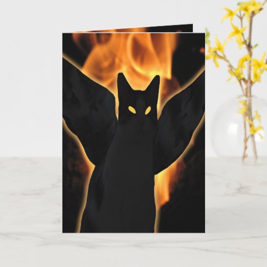 Carte Chat Demon Halloween (Fleur jaune)