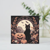 Carte Chat d'Halloween et citrouille effrayante (Debout devant)