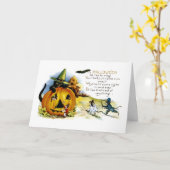 Carte Chat d'Halloween et souris (Fleur jaune)