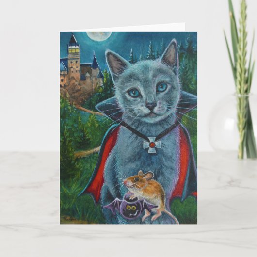 Carte Chat d'Halloween et souris n° 3 Aquarelle Art (Devant)