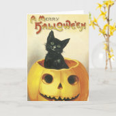 Carte Chat d'Halloween Joyeux à l'ancienne (Fleur jaune)
