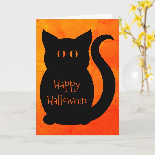 Carte Chat d'Halloween mignon (Fleur jaune)