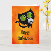 Carte Chat d'Halloween noir avec crâne (Fleur jaune)