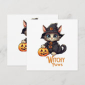 Carte Chat d'Halloween Pattes de Sorcière (Devant / Derrière)