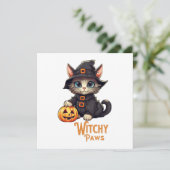 Carte Chat d'Halloween Pattes de Sorcière (Debout devant)