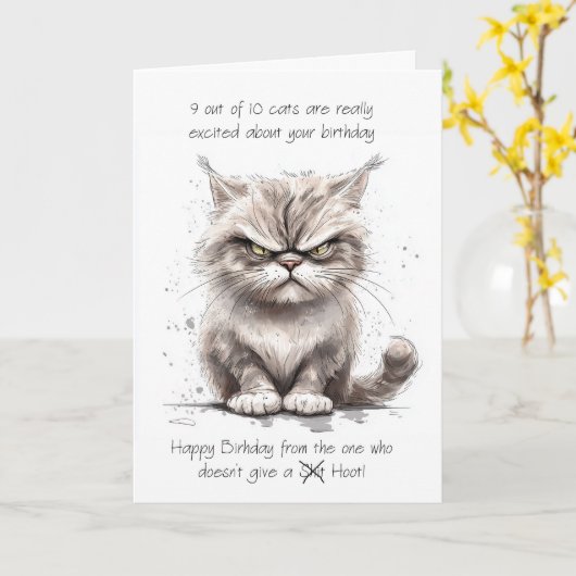 Carte Chat d'humeur Grumpy 9 chats sur 10 dans un sketch (Fleur jaune)