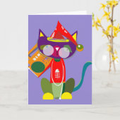Carte Chat DJ de Noël · vibra bonito · (Fleur jaune)