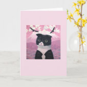 Carte Chat Dora-chan rose #3 (Fleur jaune)