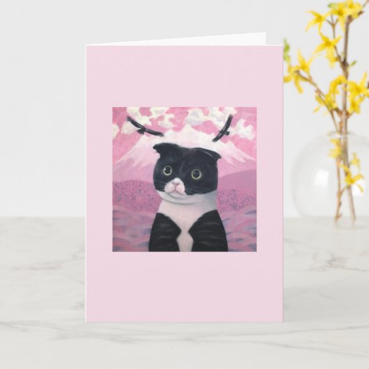 Carte Chat Dora-chan rose #3 (Fleur jaune)