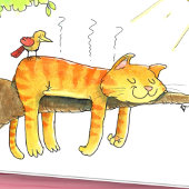 Carte Chat dormant au soleil salutation