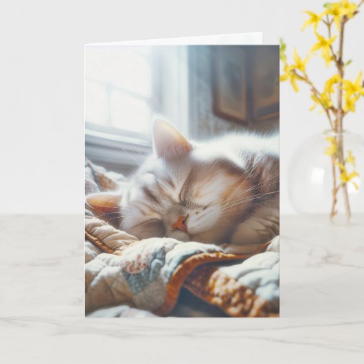 Carte Chat Dormir Sur Ancienne Quilote (Fleur jaune)