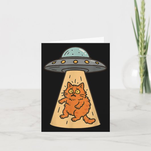 Carte Chat Drôle Alien Abduction Ufo Vaisseau Spatial Ki (Devant)