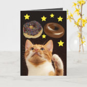 CARTE CHAT DRÔLE ANNIVERSAIRE CHAT DE L'ESPACE AVEC DONU (Fleur jaune)