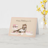 Carte Chat drôle avec gâteau et pâtisseries (Fleur jaune)