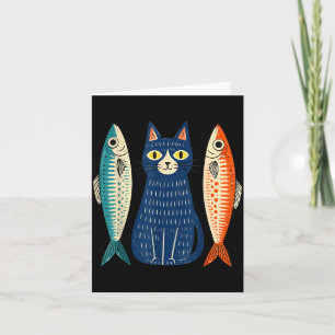 Carte Chat drôle avec sardines amoureux des poissons mig