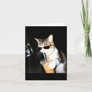 Carte Chat drôle buvant un café glacé Humour Mème Chaton