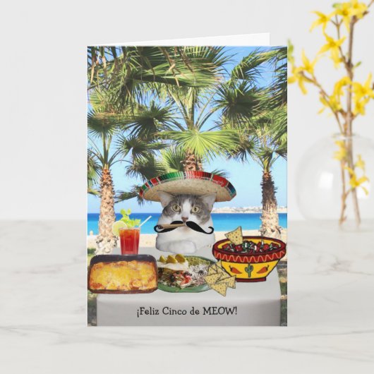 Carte Chat drôle Cinco heureux De Mayo (Fleur jaune)