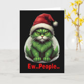 Carte Chat drôle de Noël festif vert Ew personnes (Fleur jaune)