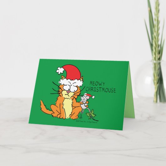 Carte Chat drôle de Noël Mignon Souris (Devant)