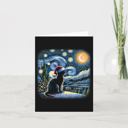 Carte Chat drôle de nuit étoilée de Van Gogh Chat noir d (Devant)