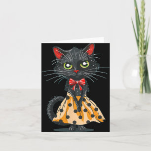 Carte Chat drôle en robe à pois avec noeud