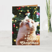 Carte Chat drôle et arbre vert&Noël heureux Unique (Devant)