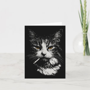 Carte Chat drôle et cool fumant un cigare de mème drôle
