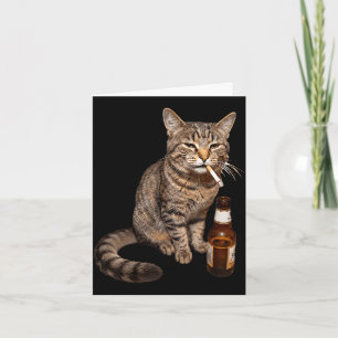 Carte Chat drôle fumant buvant de la bière mème stupide