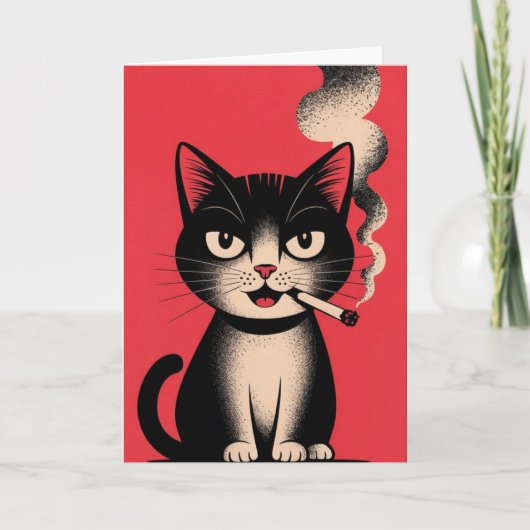 Carte Chat drôle fumant une cigarette Salutation sarcast (Devant)