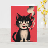 Carte Chat drôle fumant une cigarette Salutation sarcast (Fleur jaune)