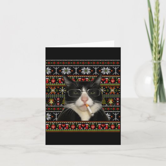 Carte Chat drôle fumeur Mème Noël Sweat Ugly Cat (Devant)
