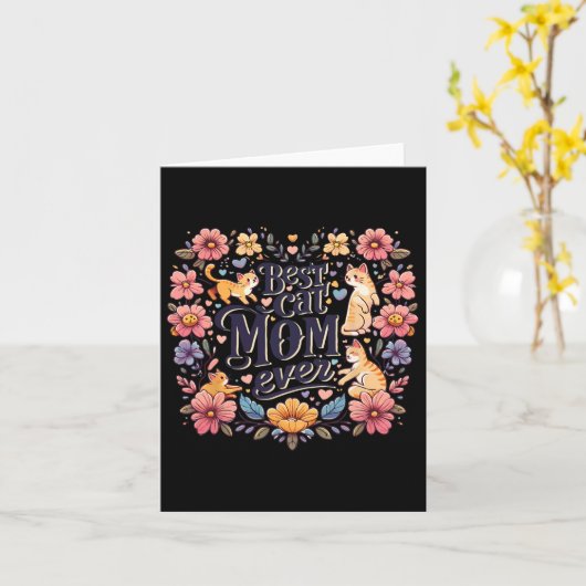 Carte Chat Drôle Graphique Femmes Mère Chat Chatons Meil (Fleur jaune)