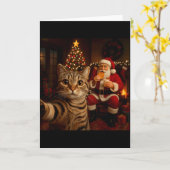 Carte Chat Drôle Selfie Père Noël Mangeant des Cookies C (Fleur jaune)