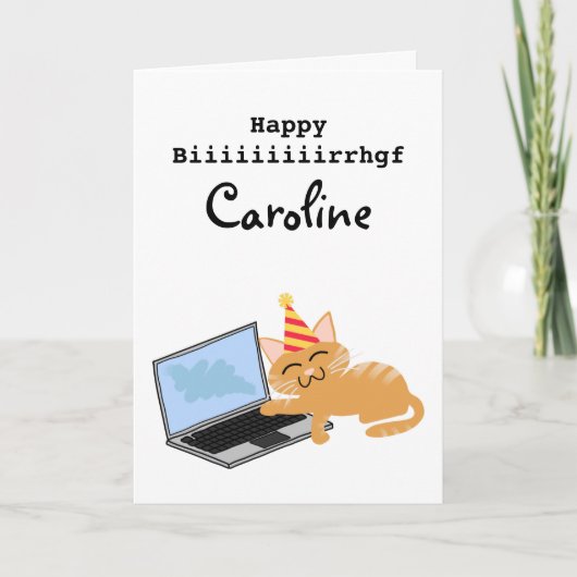 Carte Chat drôle sur ordinateur portable taper Joyeux ca (Devant)