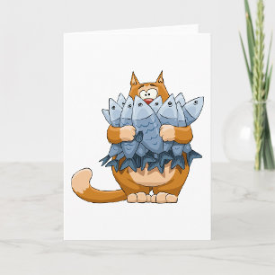 Carte Chat Drôle Tenant un Poisson Dessin Animé Kitty Af