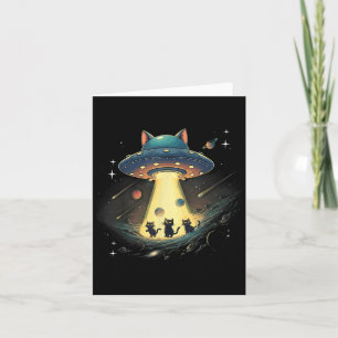 Carte Chat Drôle Ufo Mignon Kitty Espace Vaisseau Spatia