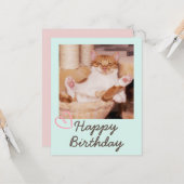 Carte Chat drôle vintage et joyeux anniversaire (Devant/Arrière en situation)